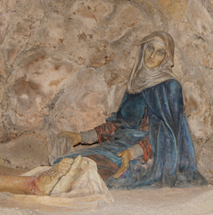 Particolare del gruppo scultoreo dell'Addolorata, Cripta antico Santuario.