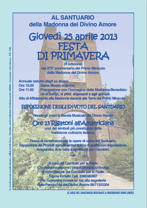 Giovedì 25 aprile 2013: Festa di Primavera al Divino Amore